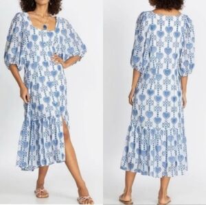 Johnny Was Beau Eyelet Button-Down Tiered Midi Dress